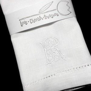 Scroll Monogrammed Embroidered Cloth Napkins, Set of 4, embroidered linens, cotton linens, custom napkins, wedding linens, personalized image 4