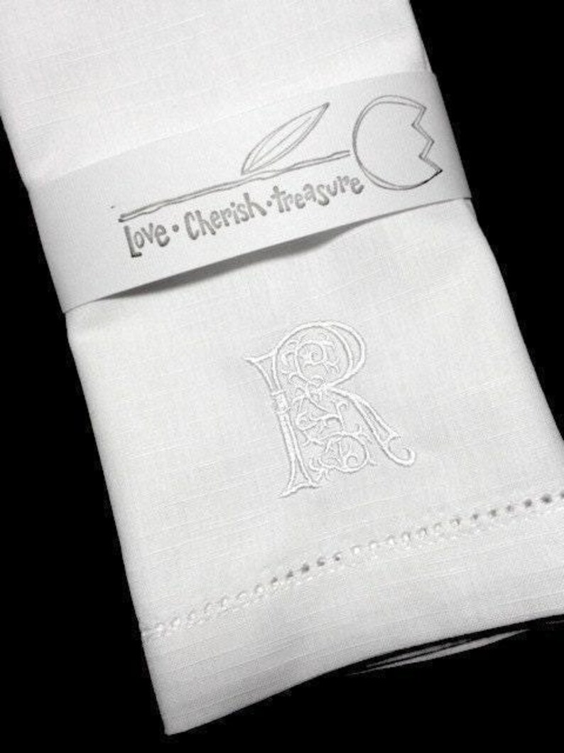 Scroll Monogrammed Embroidered Cloth Napkins, Set of 4, embroidered linens, cotton linens, custom napkins, wedding linens, personalized image 4