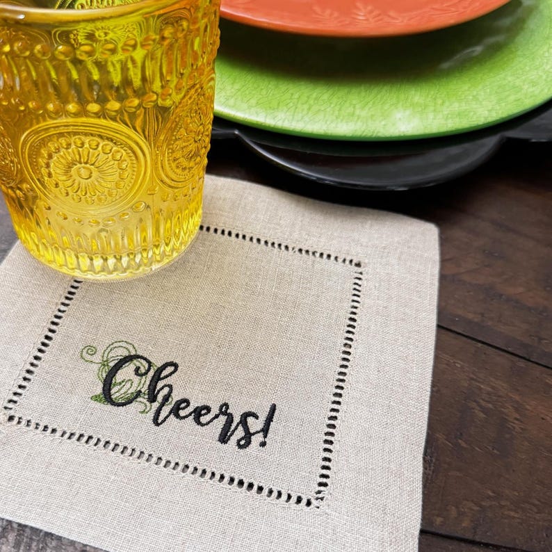 Cheers Embroidered Cloth Cocktail Napkins - Thumbnail 2