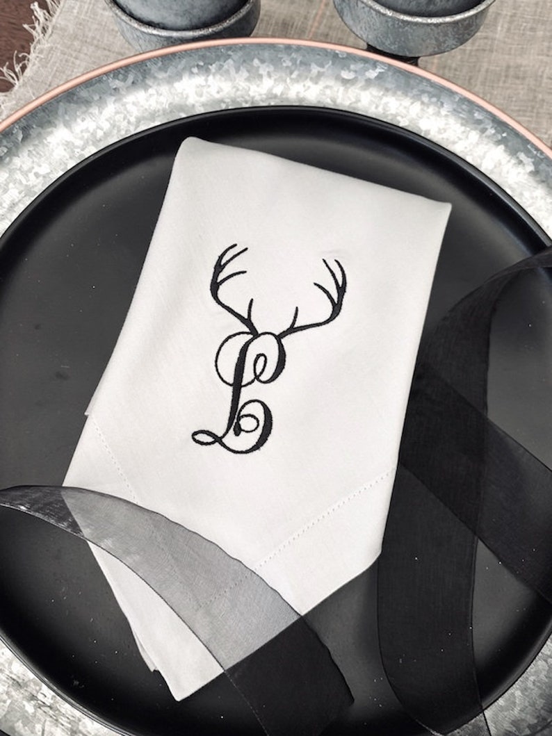 Deer Antler Monogrammed Embroidered Cloth Napkins Set of 4 Etsy