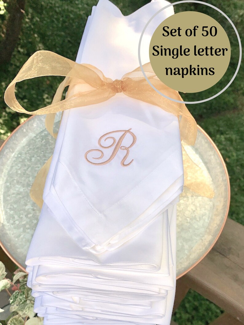 Set Of 50 Bulk Monogrammed Wedding Napkins Custom Napkins Embroidered Cloth Napkins Wedding Linens Wedding Gift Monogrammed Napkins