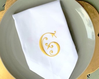 Mimi Monogrammed Napkins, Embroidered Cloth Dinner Napkins, Set of 4, cotton napkins, custom napkin, script monogram, wedding napkin