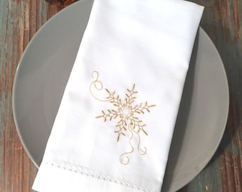 Snowflake Cloth Napkins, Set of 4, Snowflake cotton napkins, christmas cloth napkins, snowflake linens, snowflake table decorations
