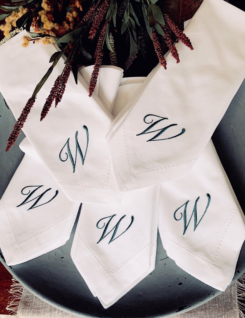 Set of 40, Bulk Monogrammed Cloth Wedding Napkins, Linen Napkins, 1 Letter monogram, Embroidered Blend Cloth Napkins, Cotton Napkins image 4