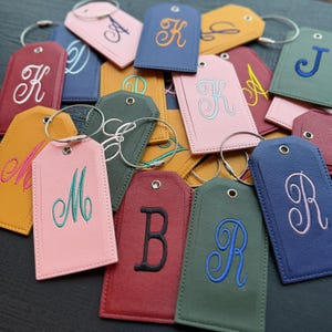 Monogrammed Luggage Tag, Embroidered Suitcase Tag Vegan Leather with Steel Loop Wire image 8