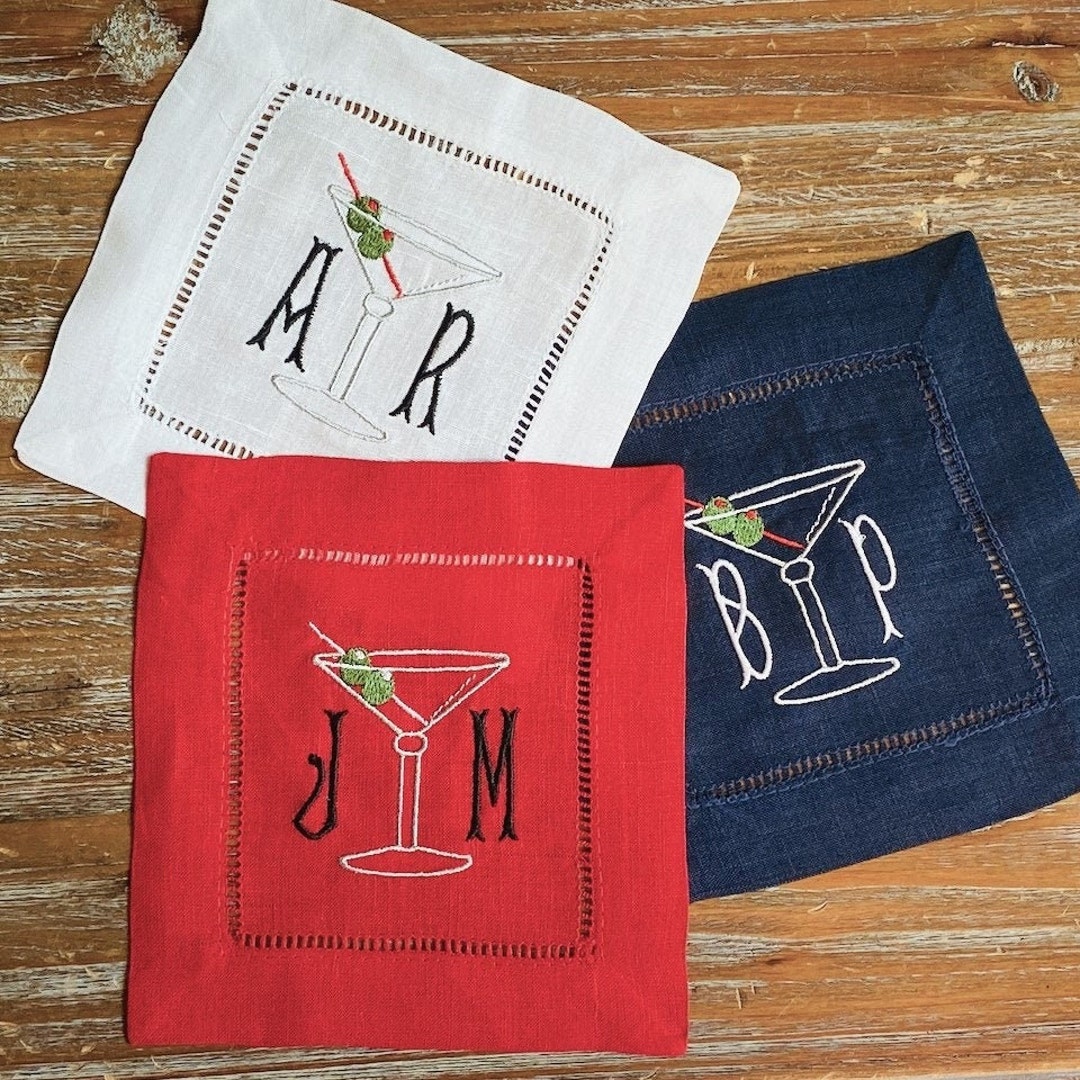 Monogrammed Martini Cocktail Napkins, Set of 4, Cocktail Cloth Napkins