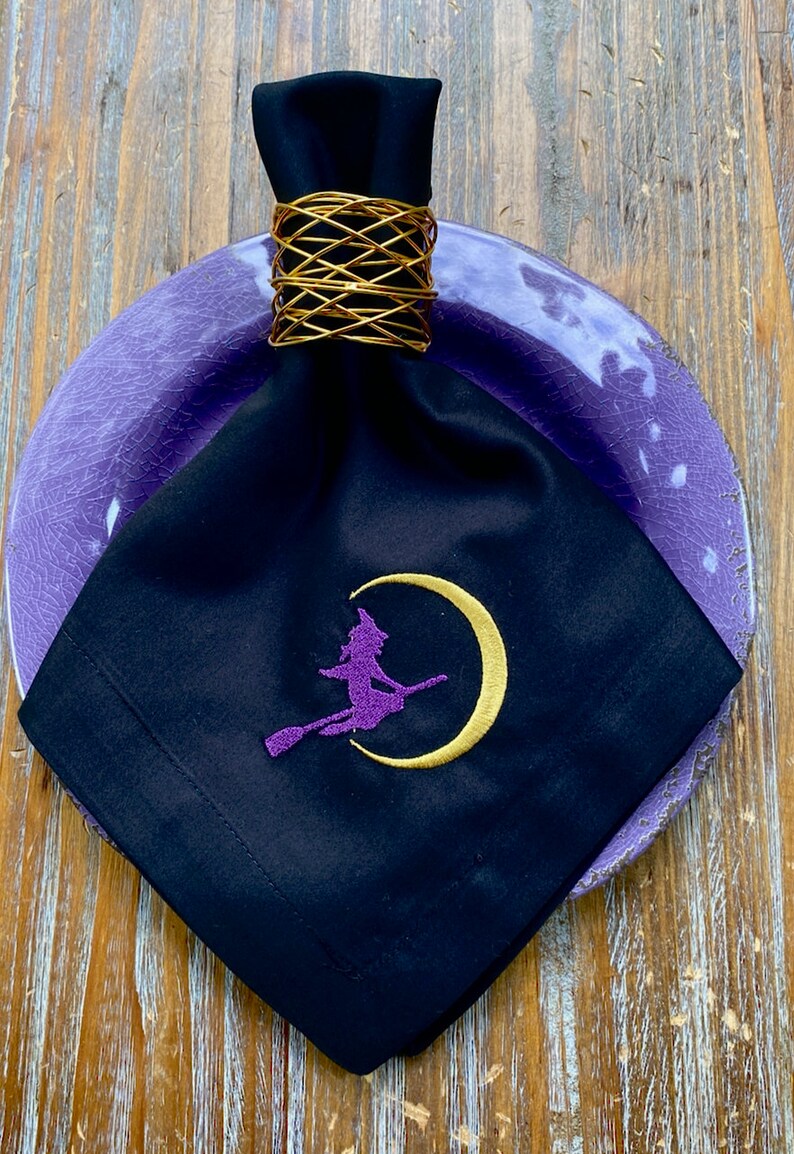 Witch Halloween Embroidered Cloth Napkins Halloween Napkins Etsy