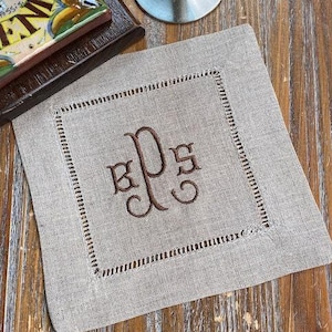 Natural Beige Monogrammed Linen Cocktail Napkins, Set of 4, beige Cocktail Cloth Napkins, Natural Linen cocktail napkins, linen napkins image 13
