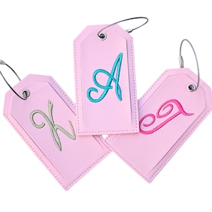 Monogrammed Luggage Tag, Embroidered Suitcase Tag Vegan Leather with Steel Loop Wire image 14