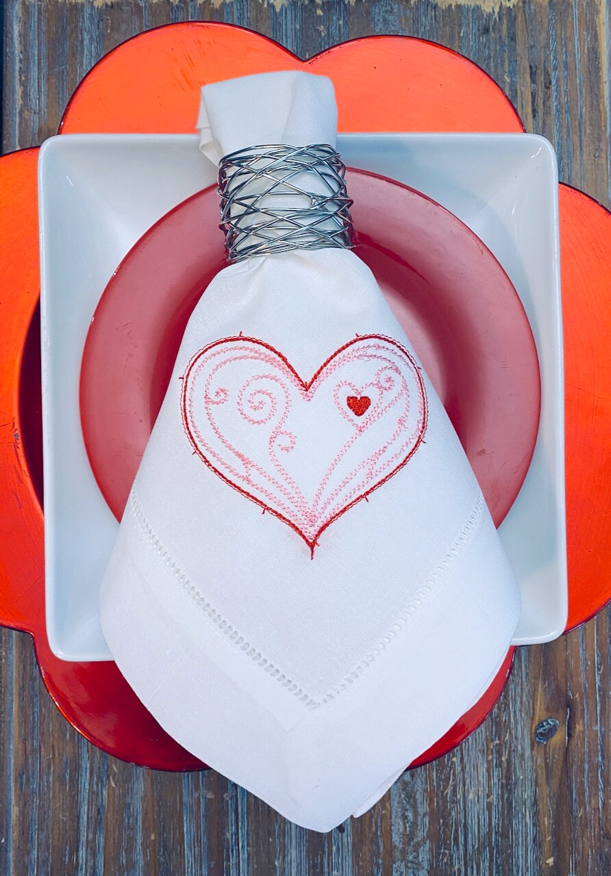 Valentine's Day Heart Napkins Set of 4 Doodle Etsy