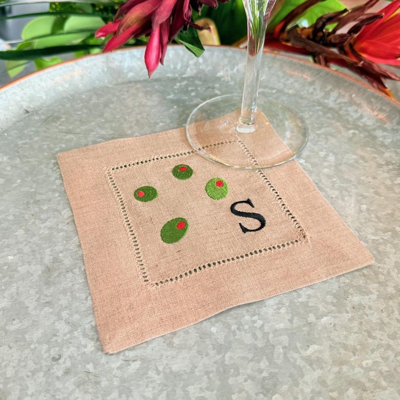 Monogrammed Olive Cocktail Napkins