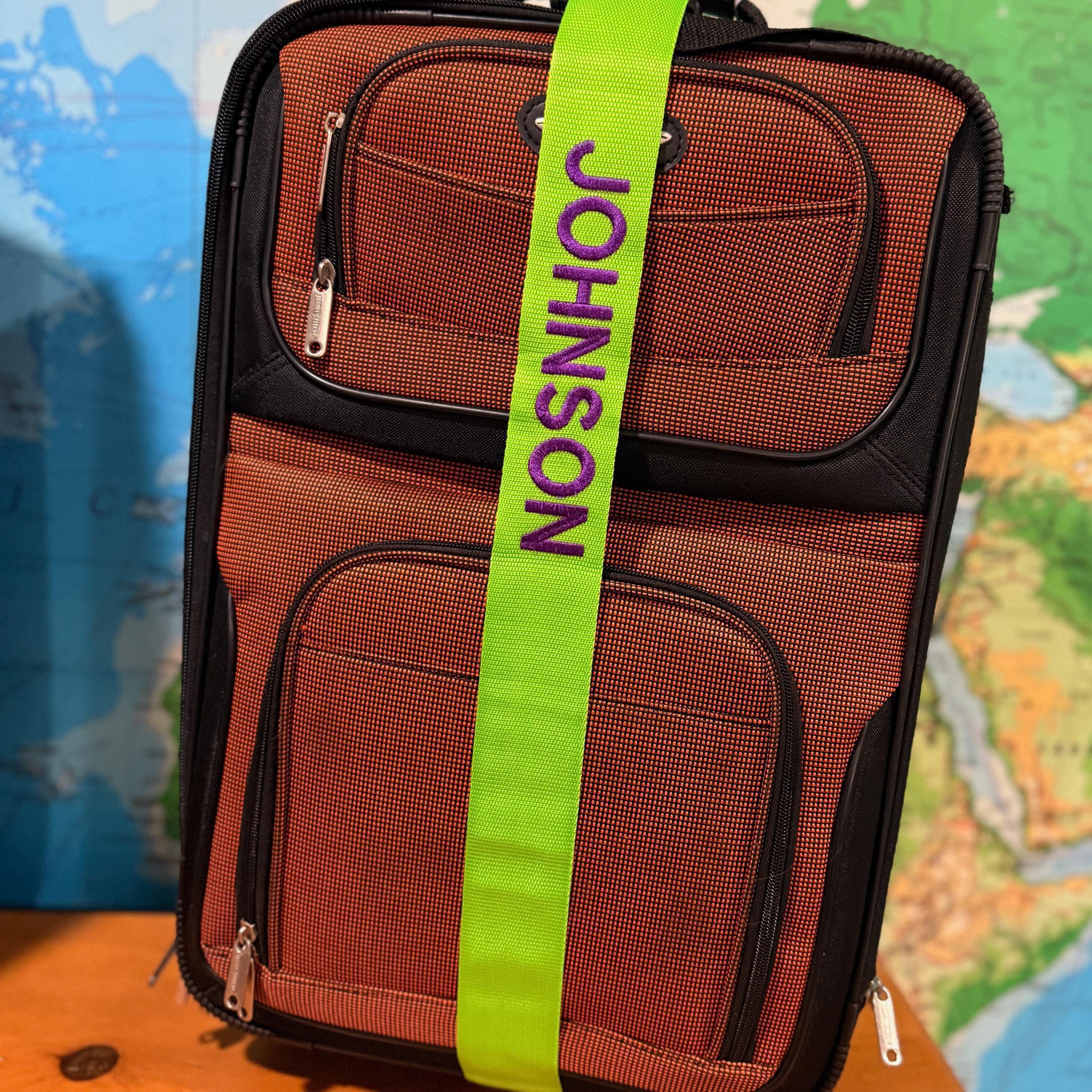 Embroidered Monogram Name Luggage Strap, Personalized Luggage Strap, Utility Strap, Choice of Colors.
