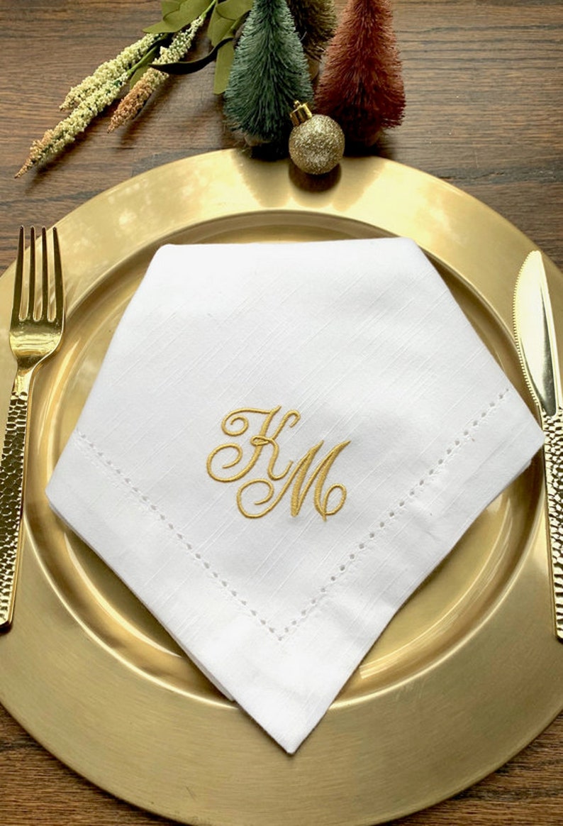 Set of 50 Bulk 2 Letter Monogrammed Wedding Napkins, duogram Embroidered Cloth Napkins, wedding linens, monogrammed linen napkins Bild 3