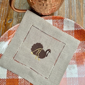 Thanksgiving Turkey Cocktail Napkins, Set of 4, Thanksgiving Cocktail Cloth Napkins, Linen cocktail napkins, thanksgiving Napkins