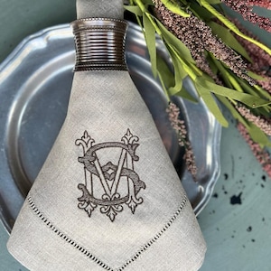 Antique Chic Monogrammed Embroidered Cloth Napkins, Set of 4