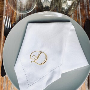 Deco Monogrammed Napkins, Embroidered Cloth Dinner Napkins, Set of 4, cotton napkins, custom napkin, script monogram, wedding napkin