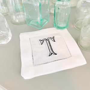 Baroque Monogrammed Cocktail Napkins, Set of 4, Embroidered Linen Cocktail Cloth Napkins image 19