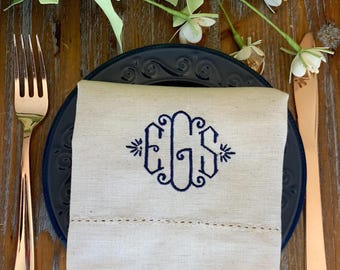 Lilian Monogrammed Embroidered Cloth Dinner Napkins, Set of 4, 3 letter monogram monogrammed cloth napkins, wedding gift, wedding napkins