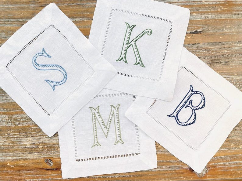 Baroque Monogrammed Cloth Cocktail Napkins - cotton, linen or linen/cotton blend