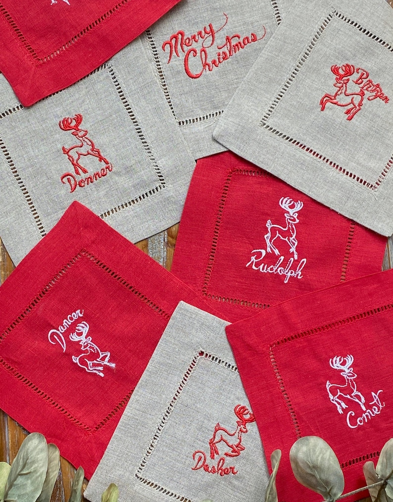 WhiteTulipEmbroidery Reindeer Cocktail Napkins