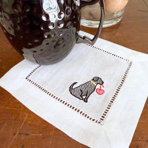 Dog Heart Cocktail Napkins, Set of 4, dog cloth linen Embroidered cocktail napkins, dog lover gift