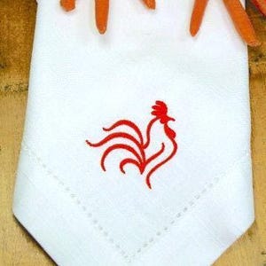 Rooster Cloth Napkins, Set of 4, cotton napkins, Rooster napkins, chicken napkins, rooster gift, country embroidered napkins, mother gift image 3