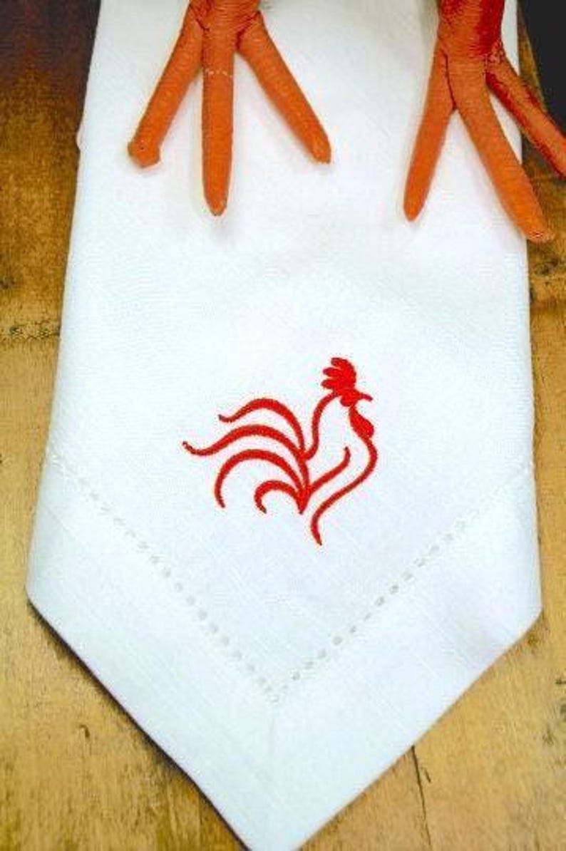 Rooster Cloth Napkins, Set of 4, cotton napkins, Rooster napkins, chicken napkins, rooster gift, country embroidered napkins, mother gift image 3