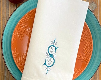 Elegant Monogrammed Napkins,  Embroidered Cloth Dinner napkins, Set of 4, hostess gift, wedding personalized, formal napkins, wedding linen