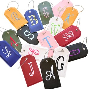 Monogrammed Luggage Tag, Embroidered Suitcase Tag Vegan Leather with Steel Loop Wire image 2