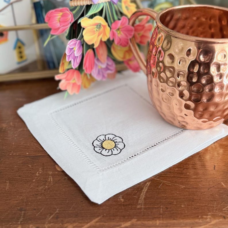 WhiteTulipEmbroidery Daisy Cocktail Napkins