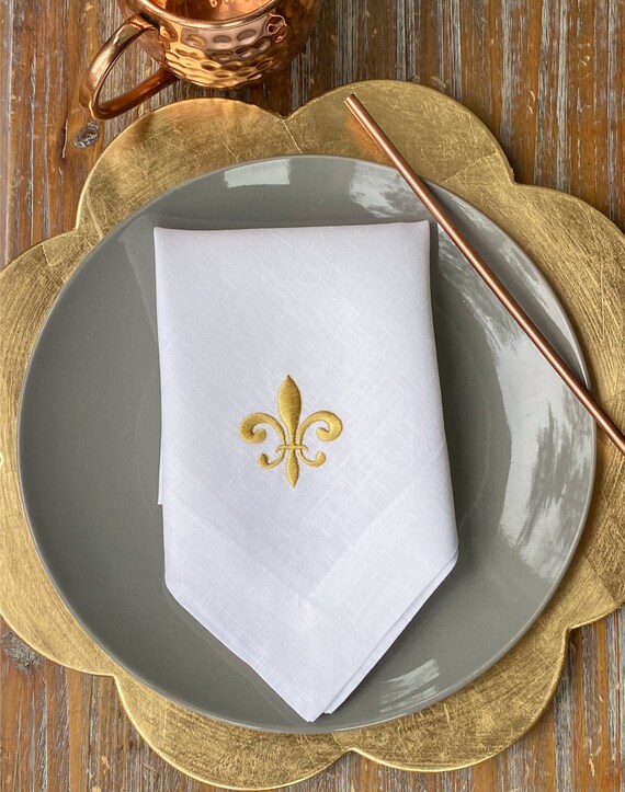 Fleur De Lis Embroidered Cloth Dinner Napkins /set of 4/ Fleur Etsy