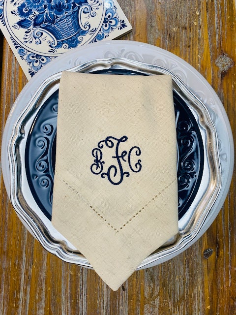 Moira Script Monogrammed Cloth Dinner Napkins - Set of 4 napkins