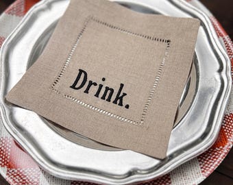 Drink Cocktail Napkins, Set of 4, Drink Cocktail Cloth Napkins, Linen cocktail napkins