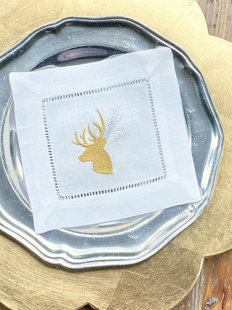 WhiteTulipEmbroidery Cocktail Cloth Napkins - Thumbnail 4