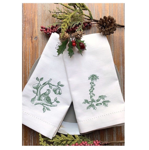 Twelve Days of Christmas Embroidered Cloth Napkins - Set of 12