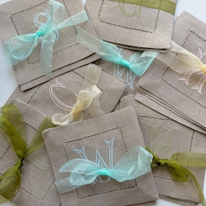 Baroque Monogrammed Cocktail Napkins, Set of 4, Embroidered Linen Cocktail Cloth Napkins image 9