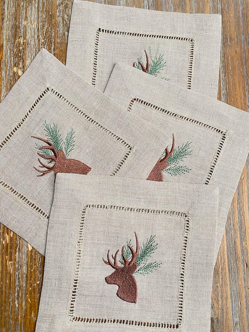 WhiteTulipEmbroidery Cocktail Cloth Napkins - Thumbnail 2