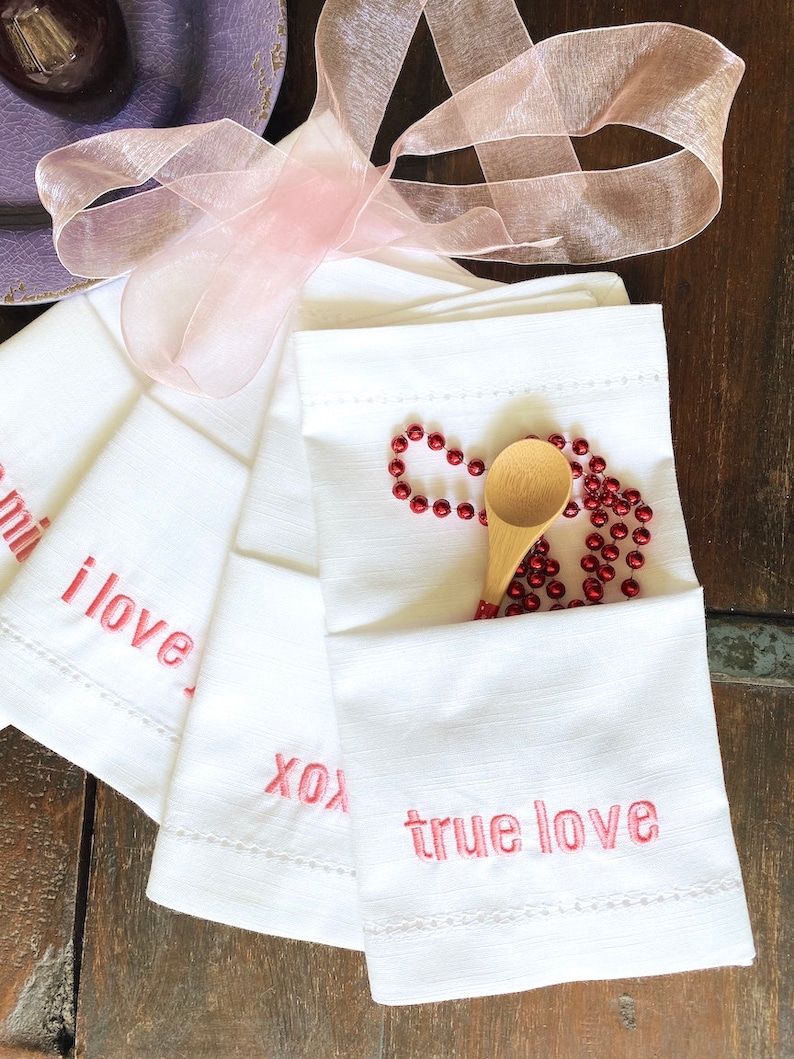 Valentine's Day Collection Embroidered Cloth Napkins Set Etsy