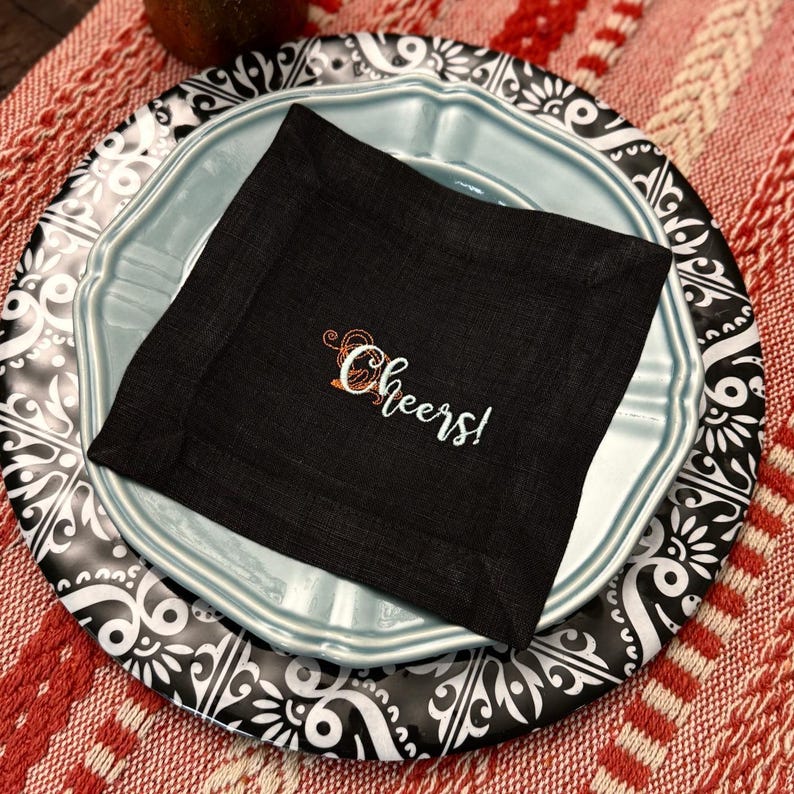 Cheers Embroidered Cloth Cocktail Napkins