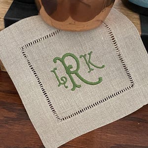 Natural Beige Monogrammed Linen Cocktail Napkins, Set of 4, beige Cocktail Cloth Napkins, Natural Linen cocktail napkins, linen napkins image 12