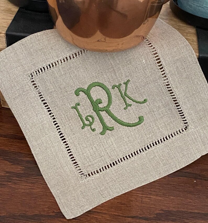 Natural Beige Monogrammed Linen Cocktail Napkins, Set of 4, beige Cocktail Cloth Napkins, Natural Linen cocktail napkins, linen napkins image 12