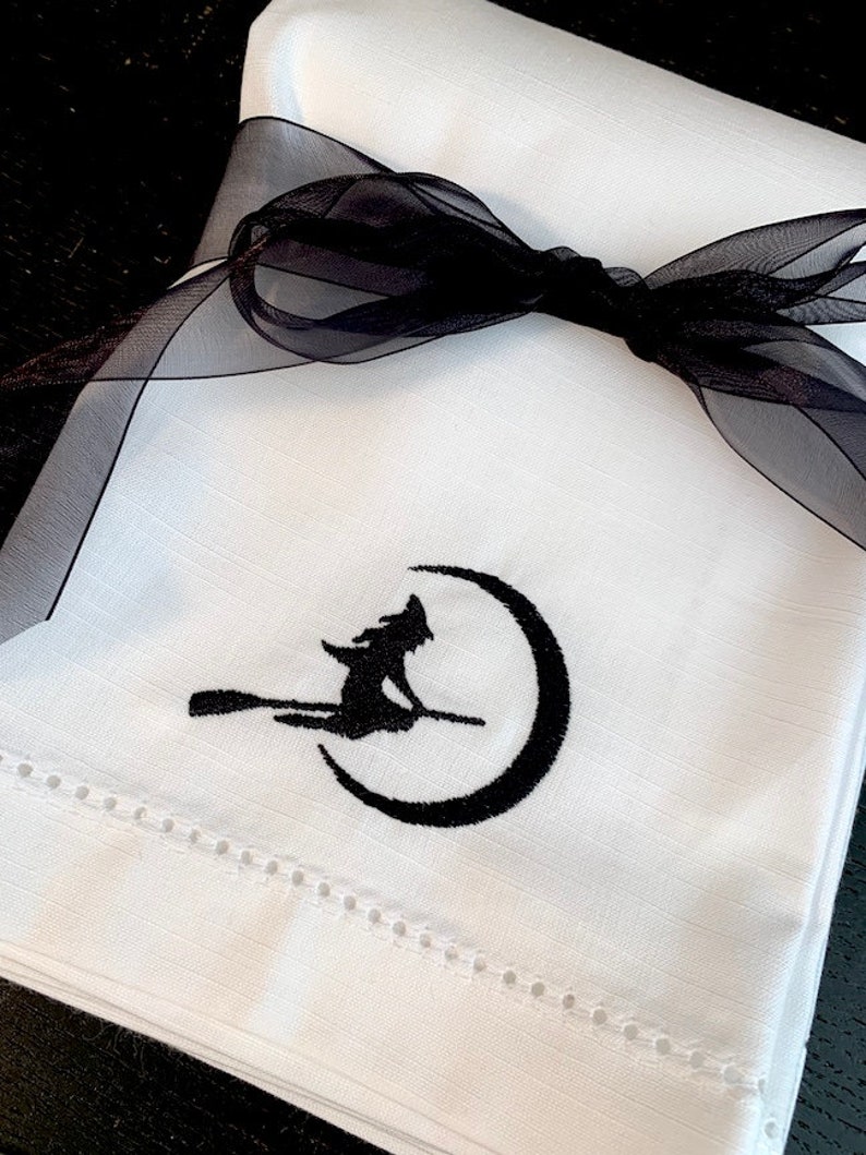Witch Halloween Embroidered Cloth Napkins Halloween Napkins Etsy