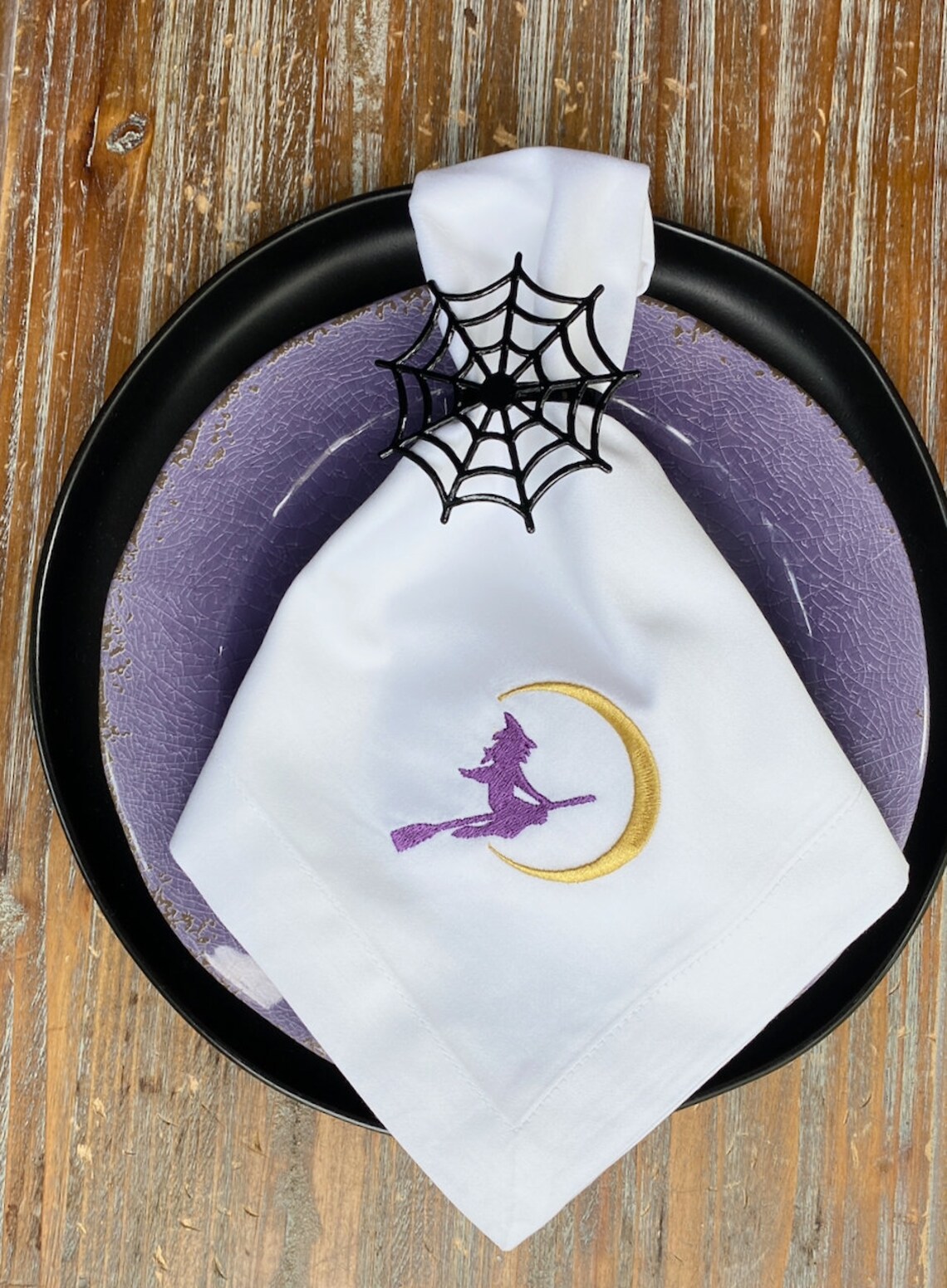 Witch Halloween Embroidered Cloth Napkins Halloween Napkins Etsy