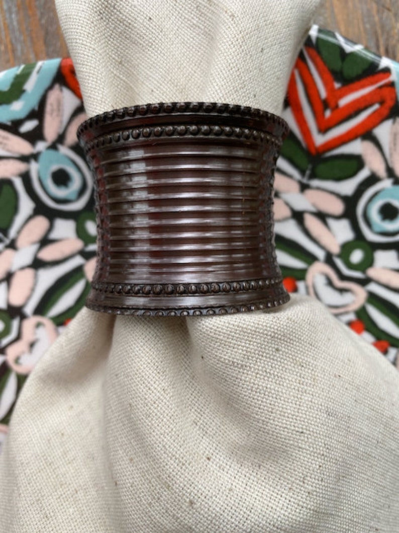 Bronze Metal Napkin Rings Set of 6 Ridged Iron Bronze Etsy