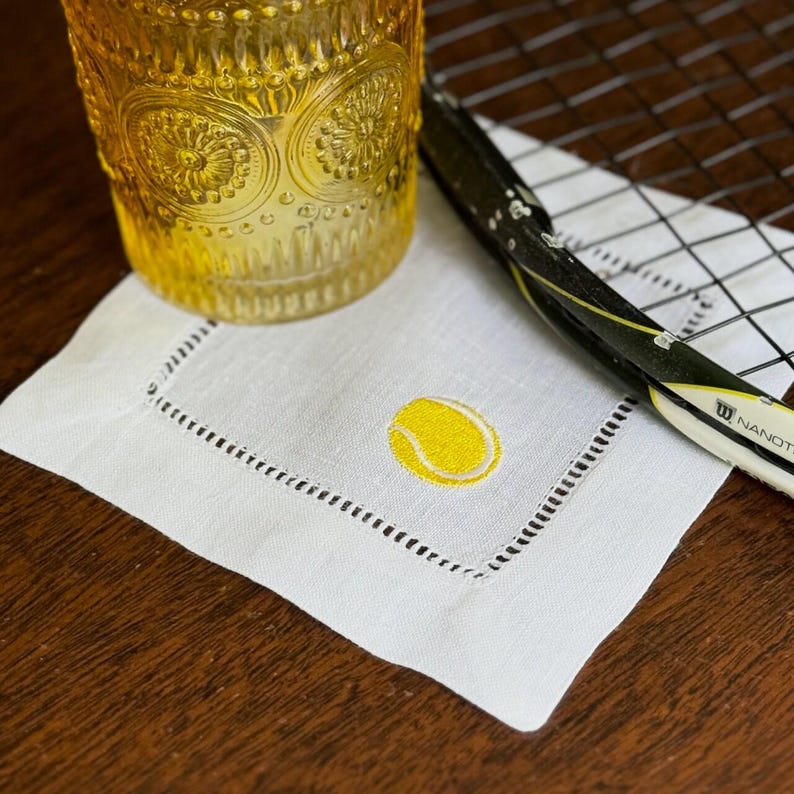 WhiteTulipEmbroidery Tennis Linen Cocktail Napkins