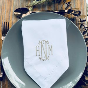 Venice Monogrammed Embroidered Cloth Napkins,  Set of 4, personalized gift, monogram, wedding linens, embroidered napkins