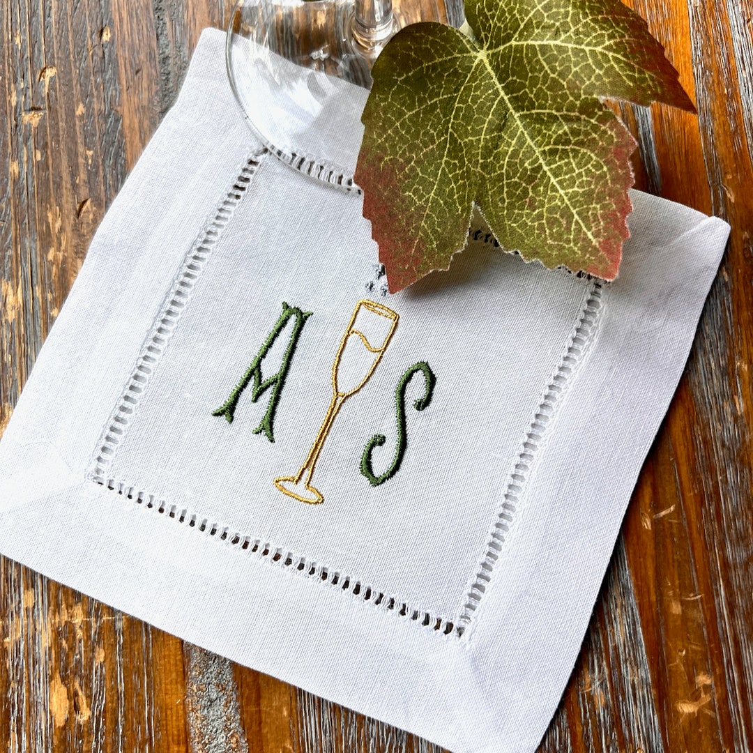 Monogrammed Champagne Cocktail Napkins, Set of 4, Cocktail Cloth