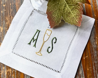 Monogrammed Champagne Cocktail Napkins, Set of 4, Cocktail Cloth Napkins, Linen cocktail napkins, cocktail napkin, martini napkins