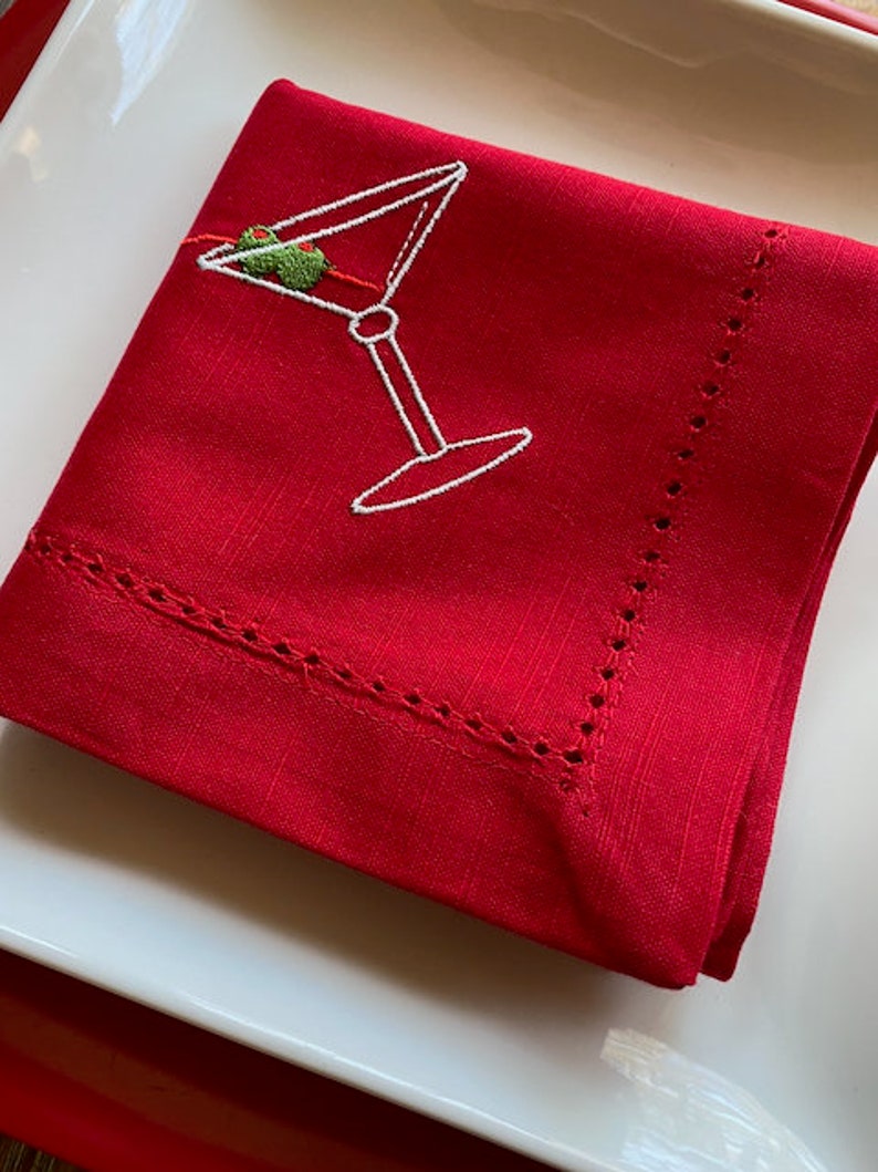 Martini Drink Cocktail Embroidered Cloth Napkins Set of 12 Etsy