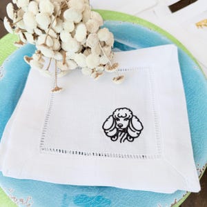 Poodle Cocktail Napkins, Set of 4, dog Embroidered linen cloth cocktail napkins, Standard Poodle lover gift